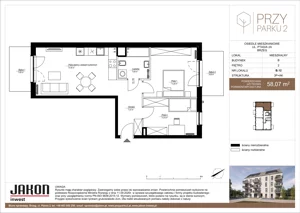 3 pokoje, mieszkanie 58,07 m², piętro 2, oferta nr B.12, Przy Parku 2, Brzeg, ul. Ptasia 2