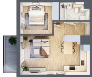 2 pokoje, mieszkanie 42,78 m², piętro 1, oferta nr CZ1.B60, Nowa Czernica CZ1, Czernica, ul. Wojska Polskiego 13