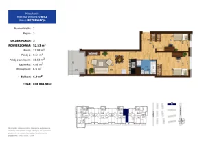 3 pokoje, mieszkanie 52,53 m², piętro 3, oferta nr 6.42, Mierzeja Wiślana IV, Kraków, Podgórze, Płaszów, ul. Mierzeja Wiślana 6/6A