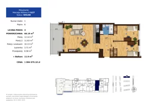 3 pokoje, mieszkanie 68,19 m², piętro 6, oferta nr 6.27, Mierzeja Wiślana IV, Kraków, Podgórze, Płaszów, ul. Mierzeja Wiślana 6/6A