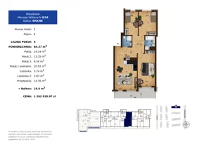 4 pokoje, mieszkanie 84,37 m², piętro 6, oferta nr 6.54, Mierzeja Wiślana IV, Kraków, Podgórze, Płaszów, ul. Mierzeja Wiślana 6/6A