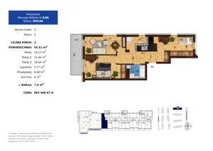3 pokoje, mieszkanie 55,51 m², piętro 5, oferta nr 6.80, Mierzeja Wiślana IV, Kraków, Podgórze, Płaszów, ul. Mierzeja Wiślana 6/6A