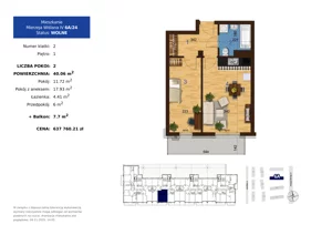 2 pokoje, mieszkanie 40,06 m², piętro 1, oferta nr 6A.24, Mierzeja Wiślana IV, Kraków, Podgórze, Płaszów, ul. Mierzeja Wiślana 6/6A