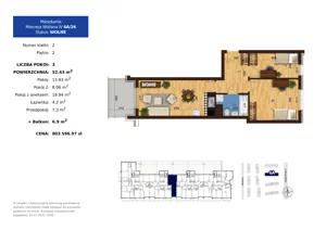 3 pokoje, mieszkanie 52,43 m², piętro 2, oferta nr 6A.26, Mierzeja Wiślana IV, Kraków, Podgórze, Płaszów, ul. Mierzeja Wiślana 6/6A
