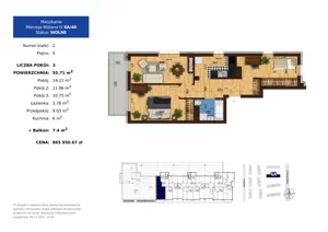 3 pokoje, mieszkanie 55,71 m², piętro 5, oferta nr 6A.40, Mierzeja Wiślana IV, Kraków, Podgórze, Płaszów, ul. Mierzeja Wiślana 6/6A