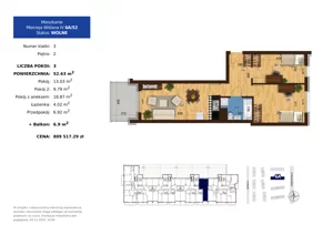 3 pokoje, mieszkanie 52,63 m², piętro 2, oferta nr 6A.52, Mierzeja Wiślana IV, Kraków, Podgórze, Płaszów, ul. Mierzeja Wiślana 6/6A
