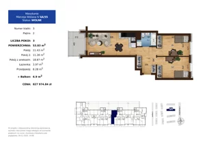 3 pokoje, mieszkanie 53,83 m², piętro 2, oferta nr 6A.55, Mierzeja Wiślana IV, Kraków, Podgórze, Płaszów, ul. Mierzeja Wiślana 6/6A
