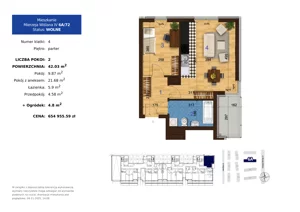 2 pokoje, mieszkanie 42,03 m², parter, oferta nr 6A.72, Mierzeja Wiślana IV, Kraków, Podgórze, Płaszów, ul. Mierzeja Wiślana 6/6A