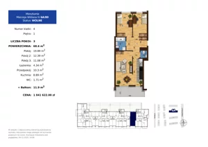 3 pokoje, mieszkanie 68,60 m², piętro 1, oferta nr 6A.80, Mierzeja Wiślana IV, Kraków, Podgórze, Płaszów, ul. Mierzeja Wiślana 6/6A