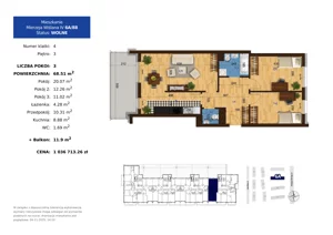 3 pokoje, mieszkanie 68,51 m², piętro 3, oferta nr 6A.88, Mierzeja Wiślana IV, Kraków, Podgórze, Płaszów, ul. Mierzeja Wiślana 6/6A