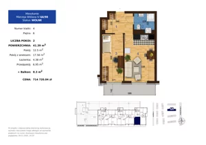 2 pokoje, mieszkanie 41,39 m², piętro 6, oferta nr 6A.98, Mierzeja Wiślana IV, Kraków, Podgórze, Płaszów, ul. Mierzeja Wiślana 6/6A