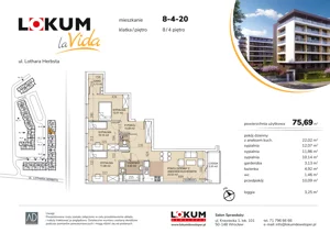 4 pokoje, mieszkanie 75,64 m², piętro 4, oferta nr 8-4-20, Lokum la Vida Etap II, Wrocław, Sołtysowice, ul. Lothara Herbsta
