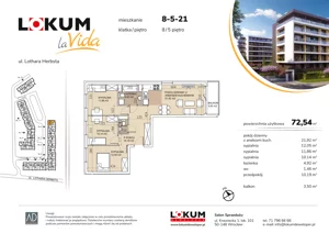 4 pokoje, mieszkanie 72,45 m², piętro 5, oferta nr 8-5-21, Lokum la Vida Etap II, Wrocław, Sołtysowice, ul. Lothara Herbsta