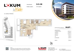 3 pokoje, mieszkanie 64,69 m², piętro 5, oferta nr 9-5-36, Lokum la Vida Etap II, Wrocław, Sołtysowice, ul. Lothara Herbsta