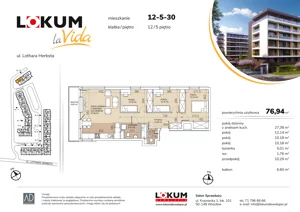 4 pokoje, mieszkanie 76,76 m², piętro 5, oferta nr 12-5-30, Lokum la Vida Etap II, Wrocław, Sołtysowice, ul. Lothara Herbsta