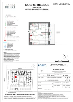 1 pokój, mieszkanie 31,96 m², parter, oferta nr A.0M01, Dobre Miejsce, Gdynia, Pogórze, Pogórze, ul. Pucka