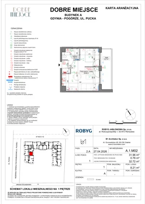 1 pokój, mieszkanie 31,96 m², piętro 1, oferta nr A.1M02, Dobre Miejsce, Gdynia, Pogórze, Pogórze, ul. Pucka