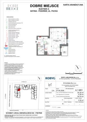 1 pokój, mieszkanie 34,35 m², piętro 1, oferta nr A.1M01, Dobre Miejsce, Gdynia, Pogórze, Pogórze, ul. Pucka