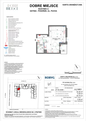 1 pokój, mieszkanie 34,35 m², piętro 2, oferta nr A.2M01, Dobre Miejsce, Gdynia, Pogórze, Pogórze, ul. Pucka