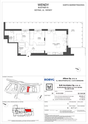 3 pokoje, mieszkanie 69,70 m², piętro 5, oferta nr B.5M08, WENDY - Budynek B, Gdynia, Śródmieście, Śródmieście, ul. Wendy