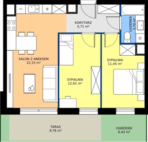 3 pokoje, mieszkanie 55,62 m², piętro 1, oferta nr I.1M26, Nadmotławie Apartments Budynek I, Gdańsk, Śródmieście, ul. Sienna Grobla