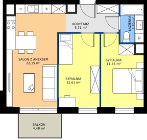 3 pokoje, mieszkanie 55,62 m², piętro 3, oferta nr I.3M28, Nadmotławie Apartments Budynek I, Gdańsk, Śródmieście, ul. Sienna Grobla