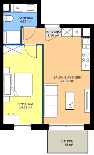 2 pokoje, mieszkanie 42,11 m², piętro 2, oferta nr I.2M30, Nadmotławie Apartments Budynek I, Gdańsk, Śródmieście, ul. Sienna Grobla