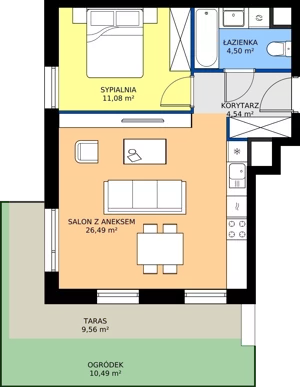 2 pokoje, mieszkanie 46,62 m², parter, oferta nr I.0M14, Nadmotławie Apartments Budynek I, Gdańsk, Śródmieście, ul. Sienna Grobla