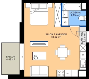 1 pokój, mieszkanie 35,63 m², piętro 3, oferta nr I.3M29, Nadmotławie Apartments Budynek I, Gdańsk, Śródmieście, ul. Sienna Grobla