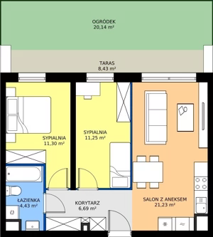 3 pokoje, mieszkanie 54,90 m², parter, oferta nr I.0M10, Nadmotławie Apartments Budynek I, Gdańsk, Śródmieście, ul. Sienna Grobla