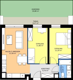 3 pokoje, mieszkanie 55,78 m², parter, oferta nr I.0M11, Nadmotławie Apartments Budynek I, Gdańsk, Śródmieście, ul. Sienna Grobla