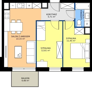3 pokoje, mieszkanie 55,62 m², piętro 2, oferta nr I.2M28, Nadmotławie Apartments Budynek I, Gdańsk, Śródmieście, ul. Sienna Grobla