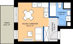 1 pokój, mieszkanie 25,16 m², piętro 1, oferta nr B.1M02, WENDY - Budynek B, Gdynia, Śródmieście, Śródmieście, ul. Wendy