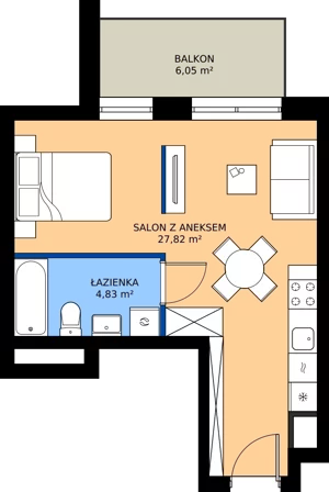 1 pokój, mieszkanie 32,65 m², piętro 2, oferta nr B.2M05, WENDY - Budynek B, Gdynia, Śródmieście, Śródmieście, ul. Wendy