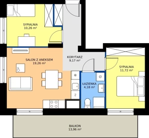 3 pokoje, mieszkanie 54,59 m², piętro 2, oferta nr B.2M01, WENDY - Budynek B, Gdynia, Śródmieście, Śródmieście, ul. Wendy