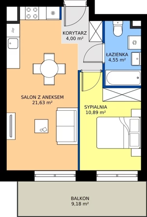 2 pokoje, mieszkanie 41,07 m², piętro 2, oferta nr B.2M14, WENDY - Budynek B, Gdynia, Śródmieście, Śródmieście, ul. Wendy