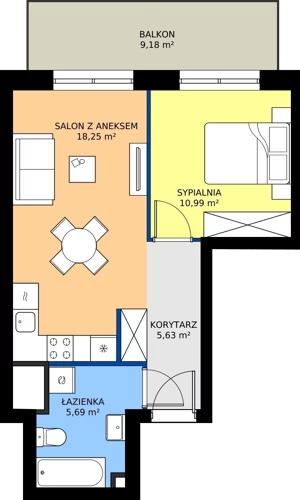 2 pokoje, mieszkanie 40,56 m², piętro 3, oferta nr B.3M07, WENDY - Budynek B, Gdynia, Śródmieście, Śródmieście, ul. Wendy