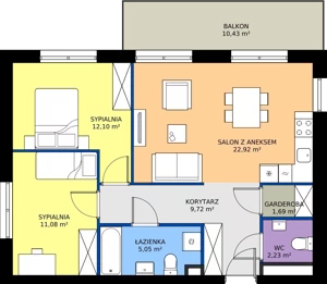 3 pokoje, mieszkanie 64,79 m², piętro 2, oferta nr B.2M04, WENDY - Budynek B, Gdynia, Śródmieście, Śródmieście, ul. Wendy