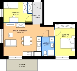 3 pokoje, mieszkanie 55,01 m², piętro 6, oferta nr B.6M01, WENDY - Budynek B, Gdynia, Śródmieście, Śródmieście, ul. Wendy