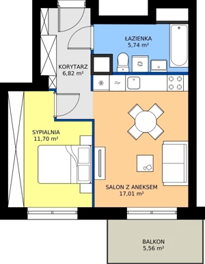 2 pokoje, mieszkanie 41,27 m², piętro 3, oferta nr B.3M16, WENDY - Budynek B, Gdynia, Śródmieście, Śródmieście, ul. Wendy