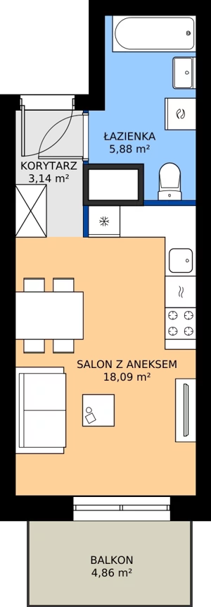 1 pokój, mieszkanie 27,11 m², piętro 4, oferta nr B.4M14, WENDY - Budynek B, Gdynia, Śródmieście, Śródmieście, ul. Wendy