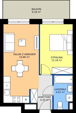 2 pokoje, mieszkanie 41,02 m², piętro 3, oferta nr B.3M06, WENDY - Budynek B, Gdynia, Śródmieście, Śródmieście, ul. Wendy