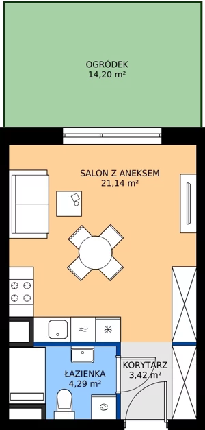 1 pokój, mieszkanie 28,85 m², parter, oferta nr B.0M14, Foresteria Etap B, Gdynia, Wielki Kack, Kacze Buki, ul. Bieszczadzka