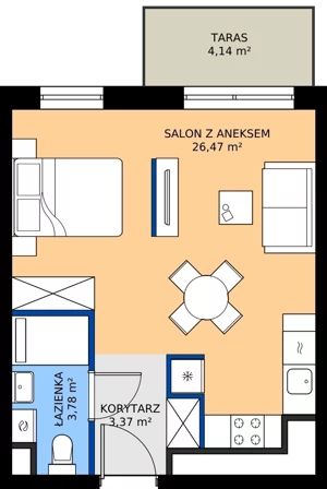 1 pokój, mieszkanie 33,62 m², piętro 1, oferta nr B.1M10, Foresteria Etap B, Gdynia, Wielki Kack, Kacze Buki, ul. Bieszczadzka
