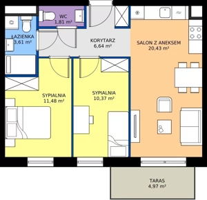 3 pokoje, mieszkanie 54,34 m², piętro 1, oferta nr B.1M25, Foresteria Etap B, Gdynia, Wielki Kack, Kacze Buki, ul. Bieszczadzka