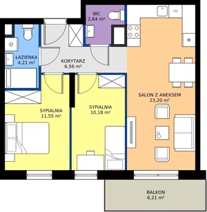 3 pokoje, mieszkanie 58,34 m², piętro 2, oferta nr B.2M24, Foresteria Etap B, Gdynia, Wielki Kack, Kacze Buki, ul. Bieszczadzka