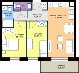 3 pokoje, mieszkanie 54,34 m², piętro 3, oferta nr B.3M25, Foresteria Etap B, Gdynia, Wielki Kack, Kacze Buki, ul. Bieszczadzka