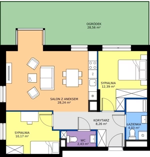 3 pokoje, mieszkanie 65,52 m², parter, oferta nr B.0M04, Foresteria Etap B, Gdynia, Wielki Kack, Kacze Buki, ul. Bieszczadzka