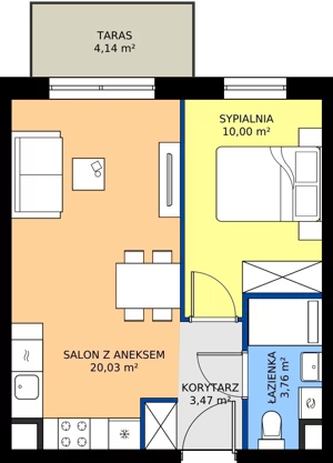2 pokoje, mieszkanie 37,26 m², piętro 1, oferta nr B.1M06, Foresteria Etap B, Gdynia, Wielki Kack, Kacze Buki, ul. Bieszczadzka