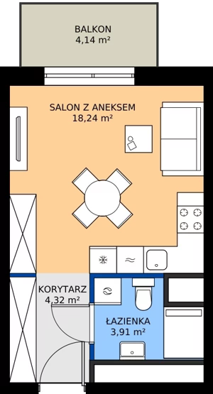 1 pokój, mieszkanie 26,47 m², piętro 3, oferta nr B.3M14, Foresteria Etap B, Gdynia, Wielki Kack, Kacze Buki, ul. Bieszczadzka